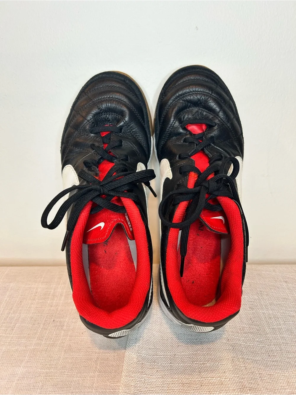Nike Tiempo Indoor Soccer Sneakers - Black/White/Red